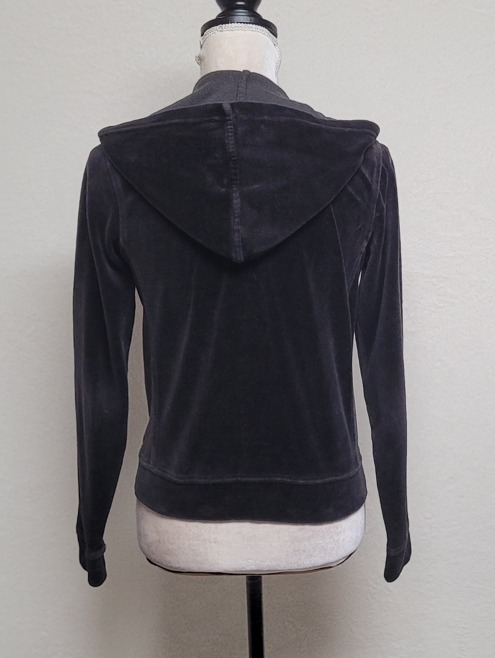 Rare 90s Vintage Fetish By Eve Spell Out Black Velvet Fitted Zip-Up Hoodie S - Picture 9 of 13